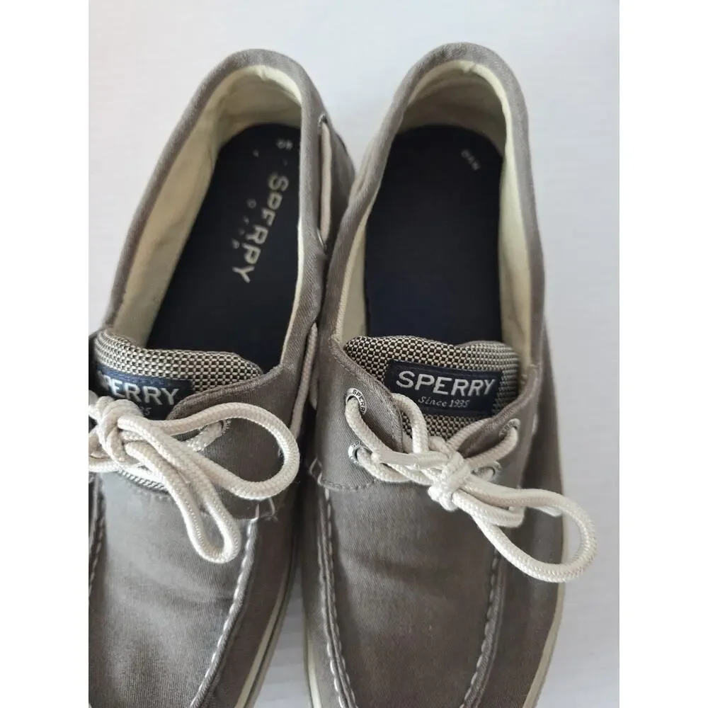 SPERRY Men‎ Boat Shoe Chocolate Color Canvas Tie Closure Sz. 10.5
